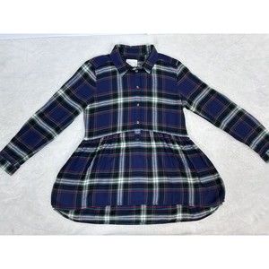 AMERICAN EAGLE Blue Plaid Flannel Jeggings Fit Shirt Top Tunic Size Small Womens